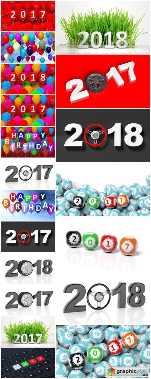 3D rendering of colorful balloons with 2018 new year 2017 21X JPEG