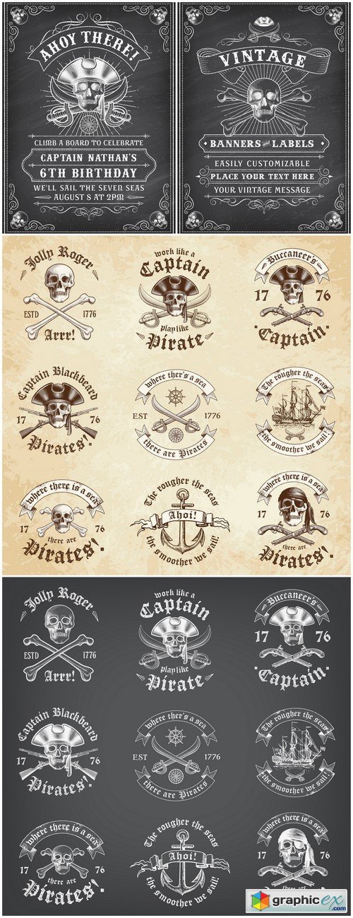 Pirate vintage Logos 4X EPS