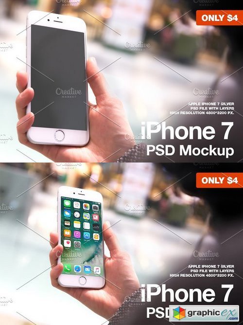 iPhone 7 Silver PSD Mockup