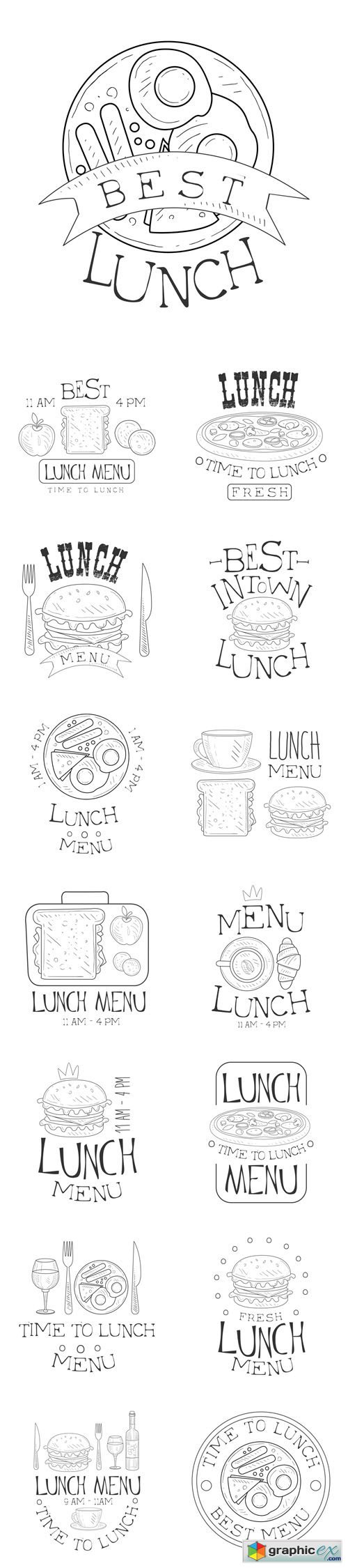 Best Cafe Lunch Menu Promo Signs In Sketch Style