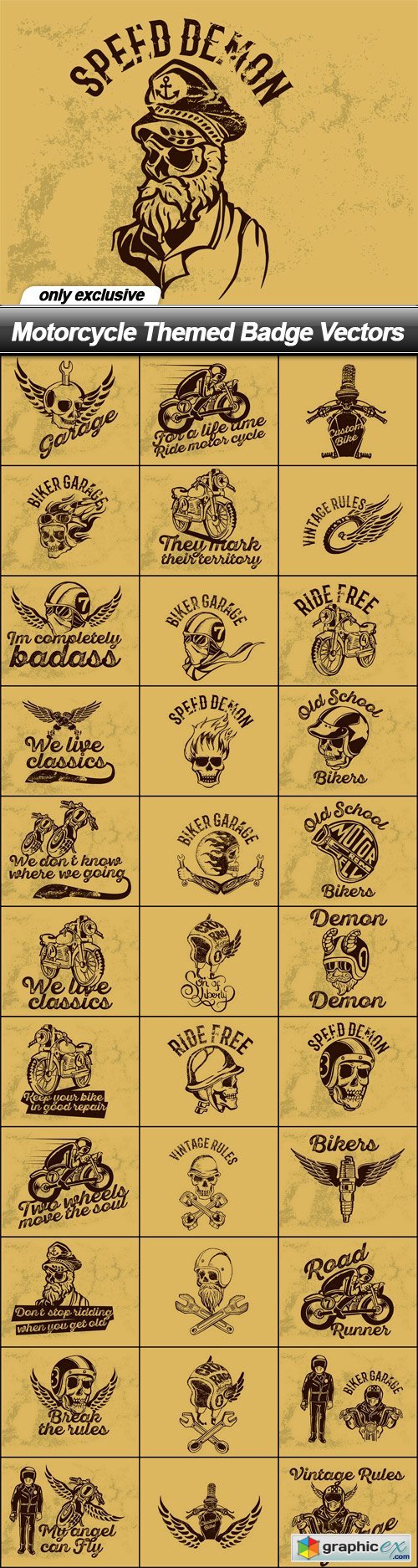Motorcycle Themed Badge Vectors - 100 EPS