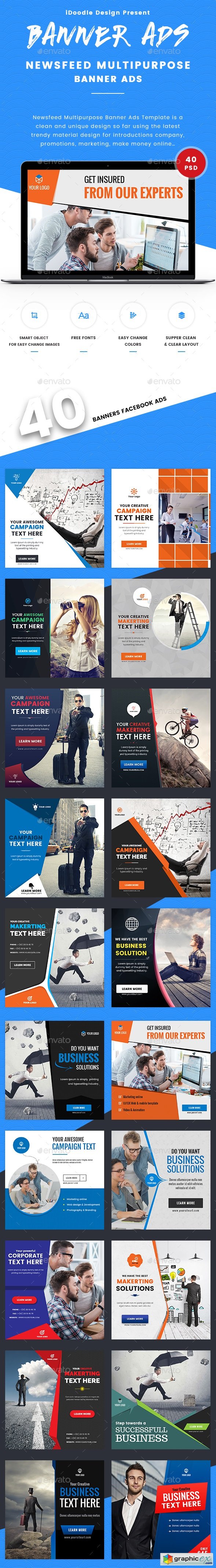 Newsfeed Multipurpose Banner Ads - 40 PSD [02 Size Each]