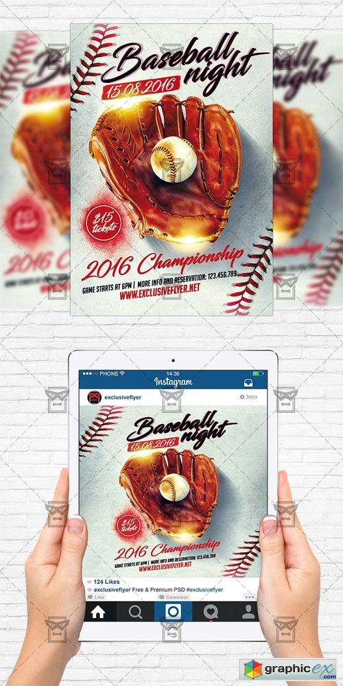 Baseball Night - Flyer Template + Instagram Size Flyer