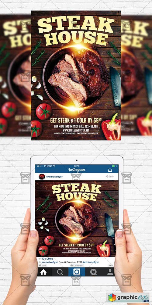 Steak House - Flyer Template + Instagram Size Flyer
