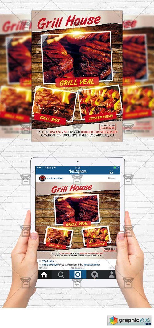 Grill House - Flyer Template + Instagram Size Flyer