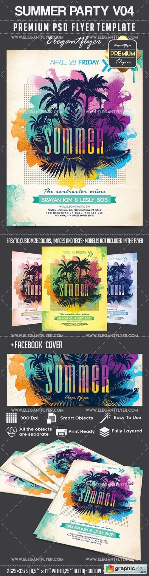 Summer Party V04  Flyer PSD Template + Facebook Cover