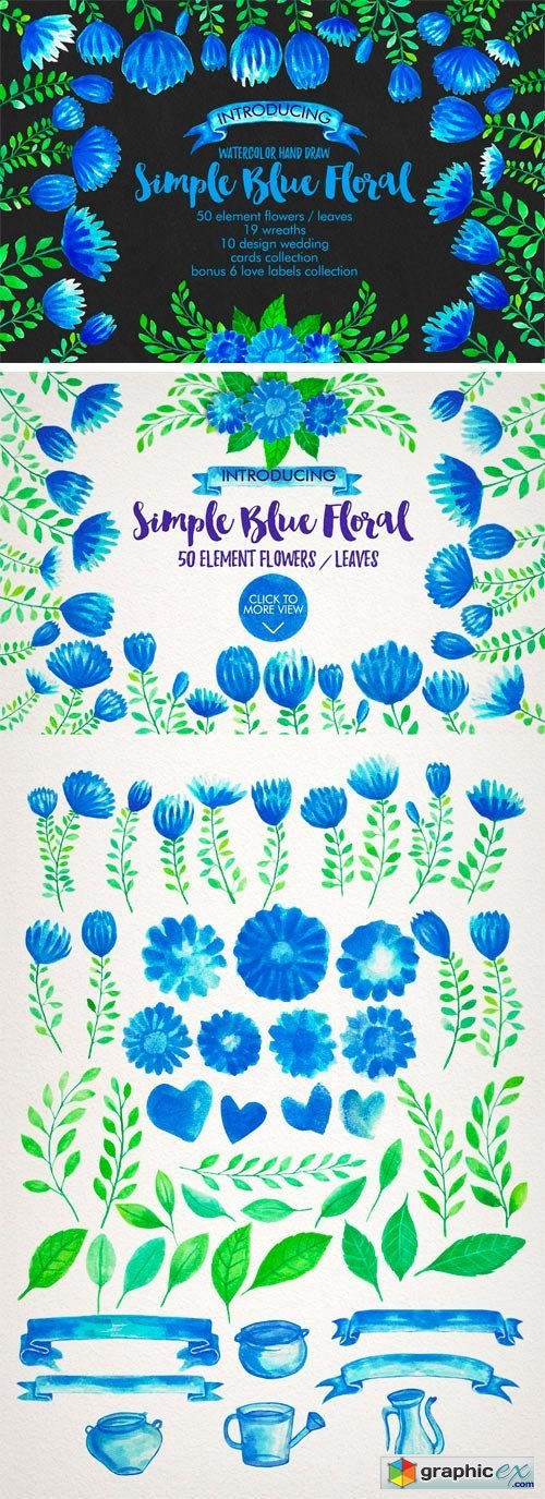 Watercolor Simple Blue Floral