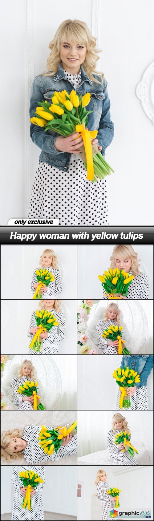 Happy woman with yellow tulips - 10 UHQ JPEG