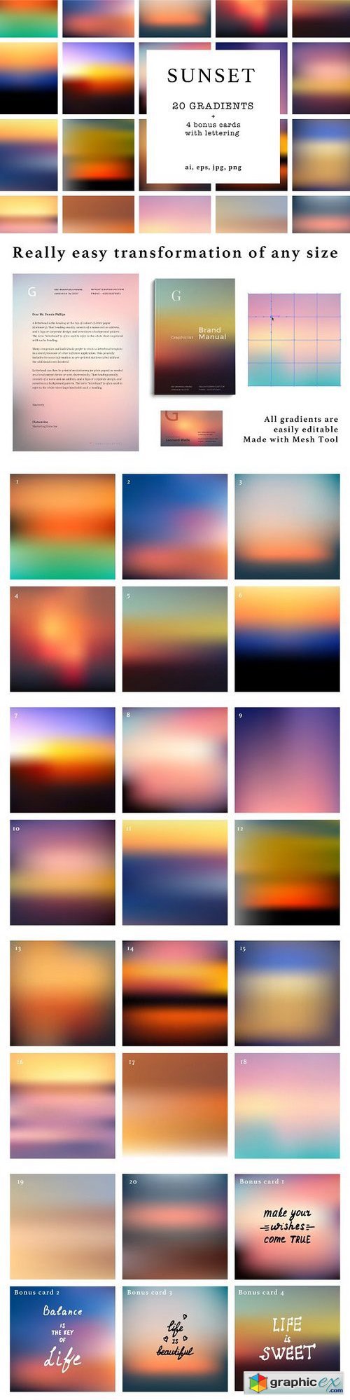 20 sunset gradients + 4 bonus card