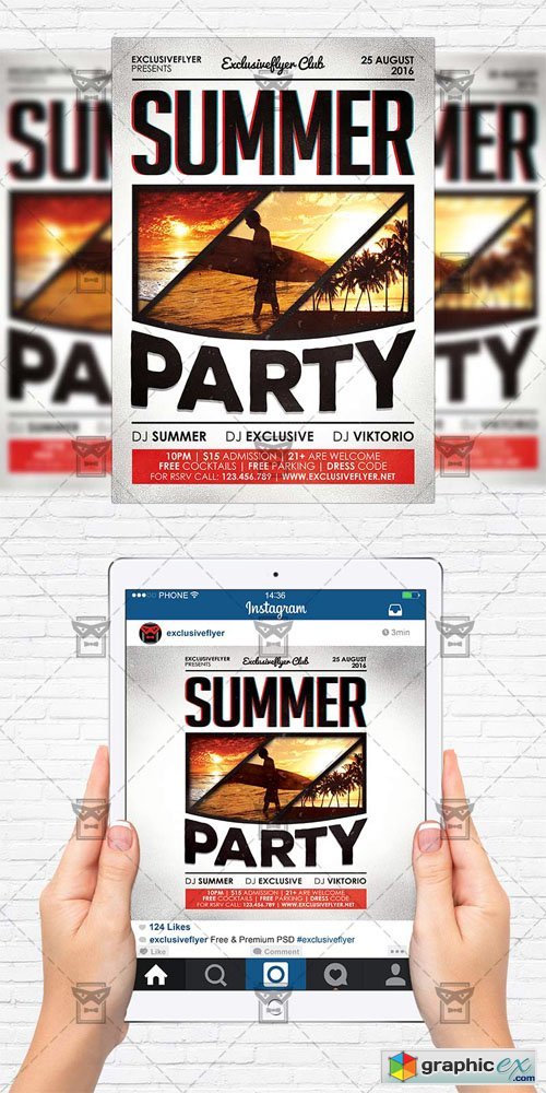 Summer Party - Flyer Template + Instagram Size Flyer
