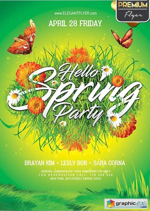 Hello Spring Party V10 Flyer PSD Template + Facebook Cover