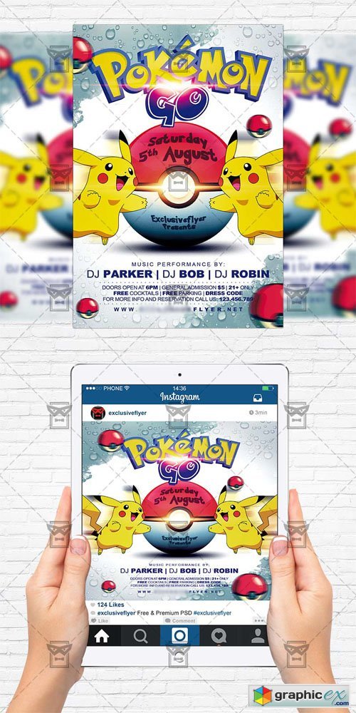 Pokemon Go Night - Flyer Template + Instagram Size Flyer
