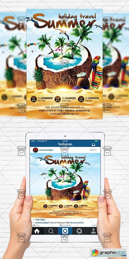 Summer Holiday Travel - Flyer Template + Instagram Size Flyer