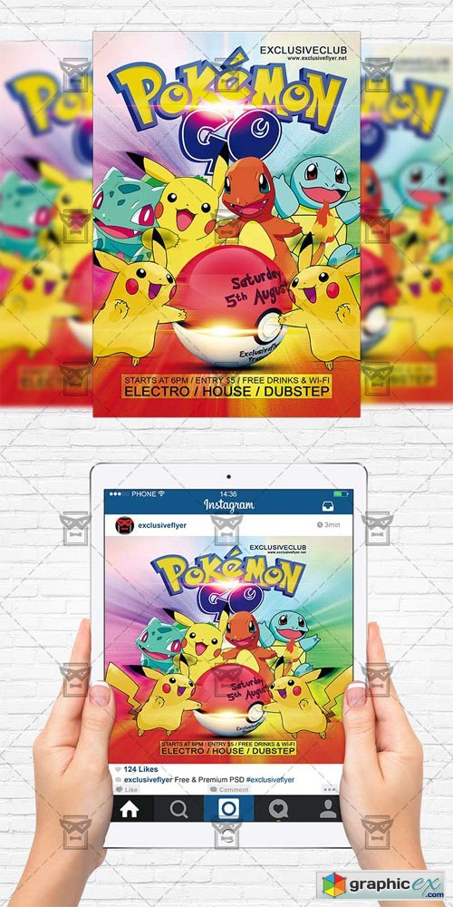 Pokemon Go Party - Flyer Template + Instagram Size Flyer