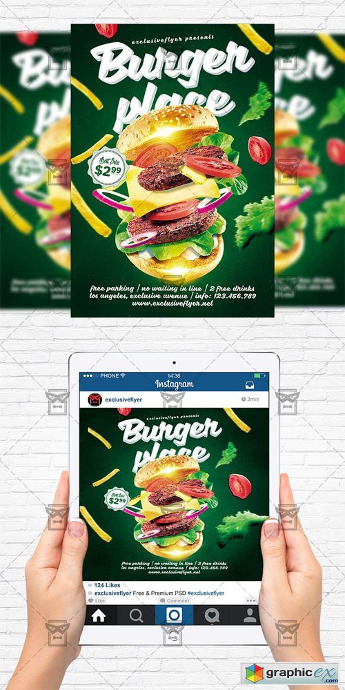 Burger Place - Flyer Template + Instagram Size Flyer
