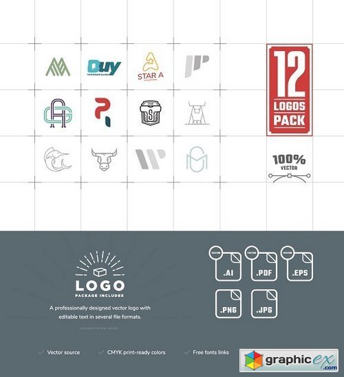 12 Logos Pack Vector