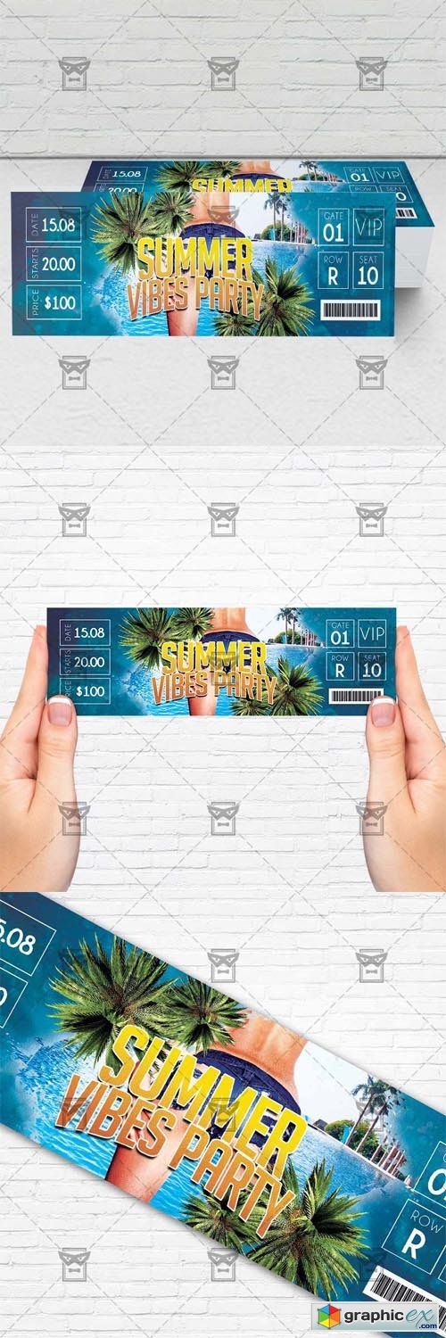 Summer Vibes Party - PSD Ticket Template