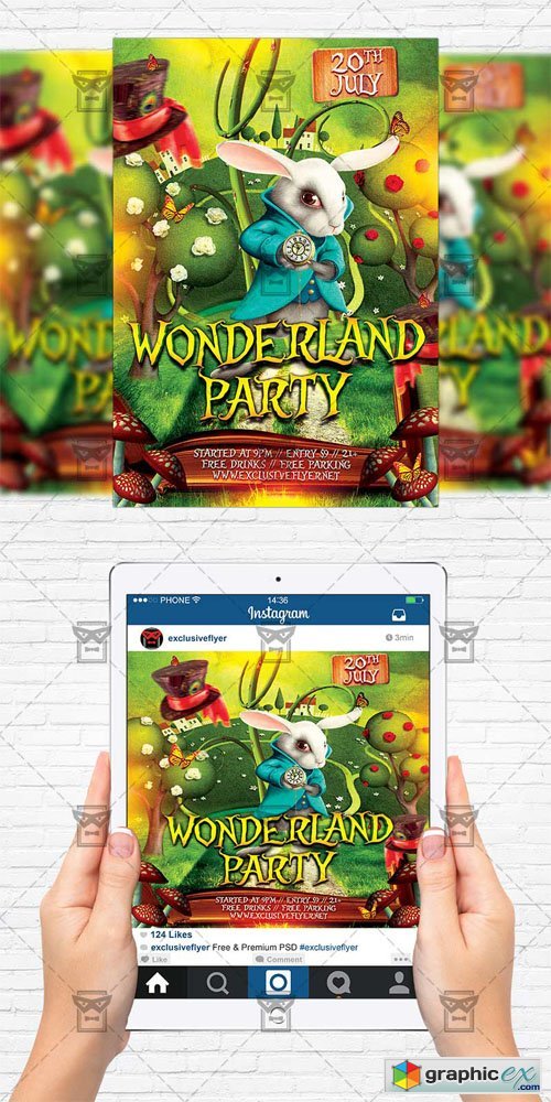 Wonderland Party - Flyer Template + Instagram Size Flyer