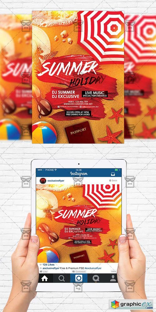 Summer Holiday - Flyer Template + Instagram Size Flyer