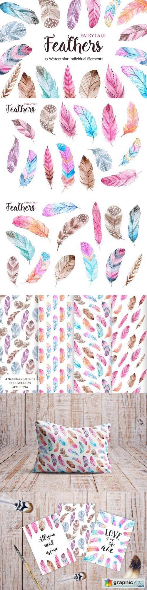Watercolor Fairytale Feathers Set