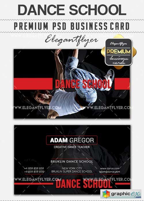 Dance School V15 Premium Business card PSD Template