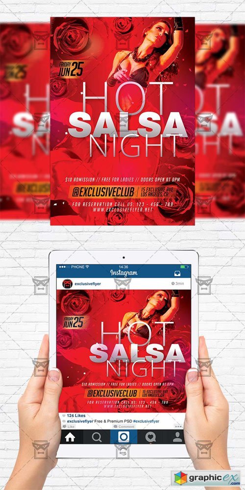 Hot Salsa Night - Flyer Template + Instagram Size Flyer
