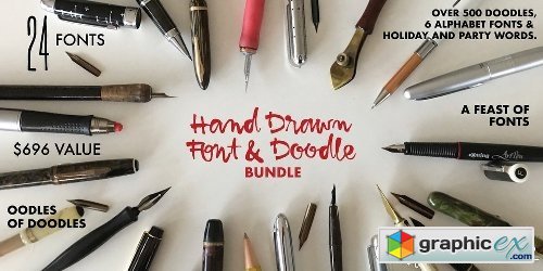Hand Drawn Font & Doodle Collection Font Bundle - 24 Fonts