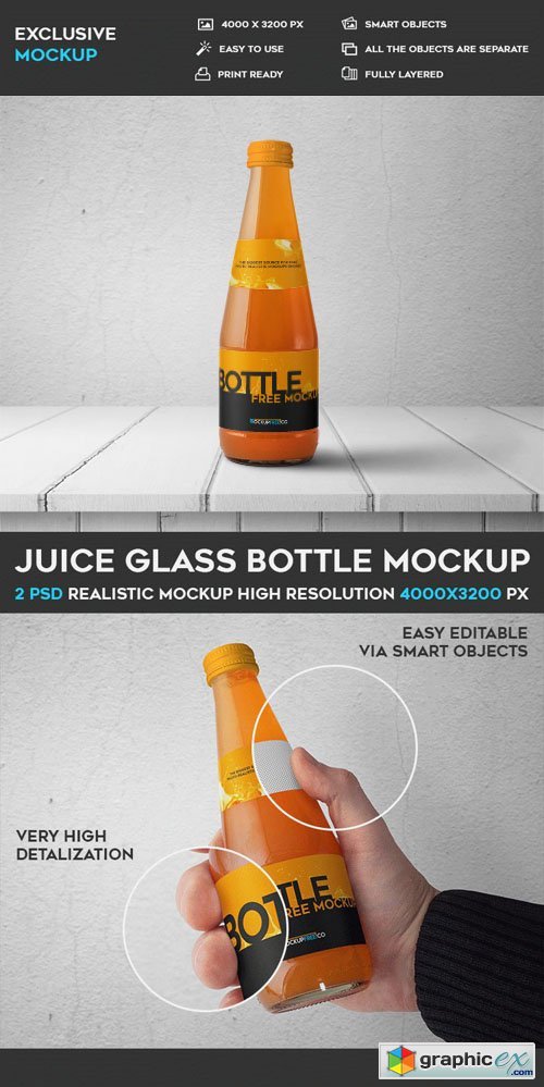 Juice Glass Bottle - 2 PSD Mockups