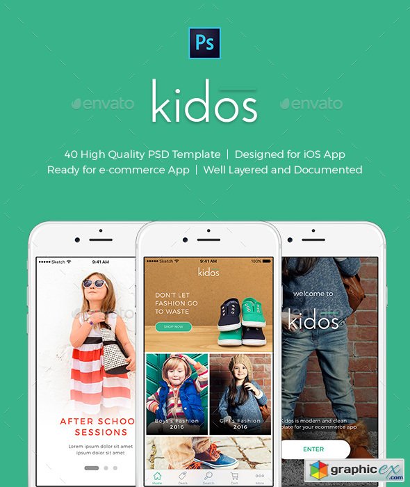 Kidos - Kids Clothing iOS UI Kit PSD