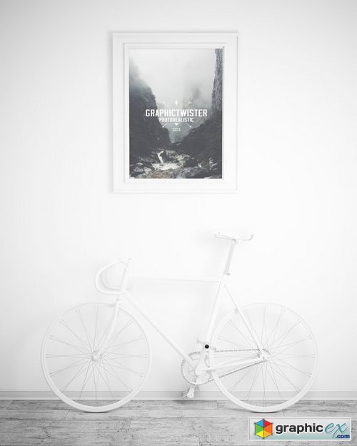 Wall Frame Mockup With Bicycle