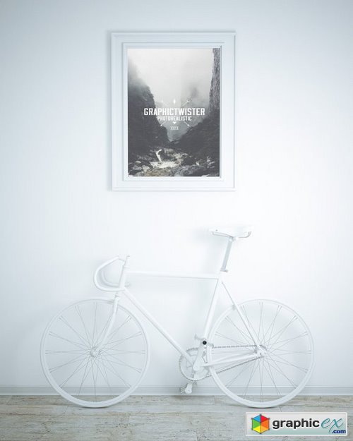 Wall Frame Mockup With Bicycle