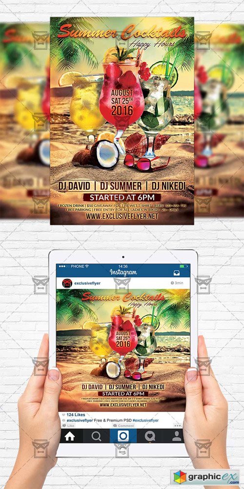 Summer Cocktails - Flyer Template + Instagram Size Flyer