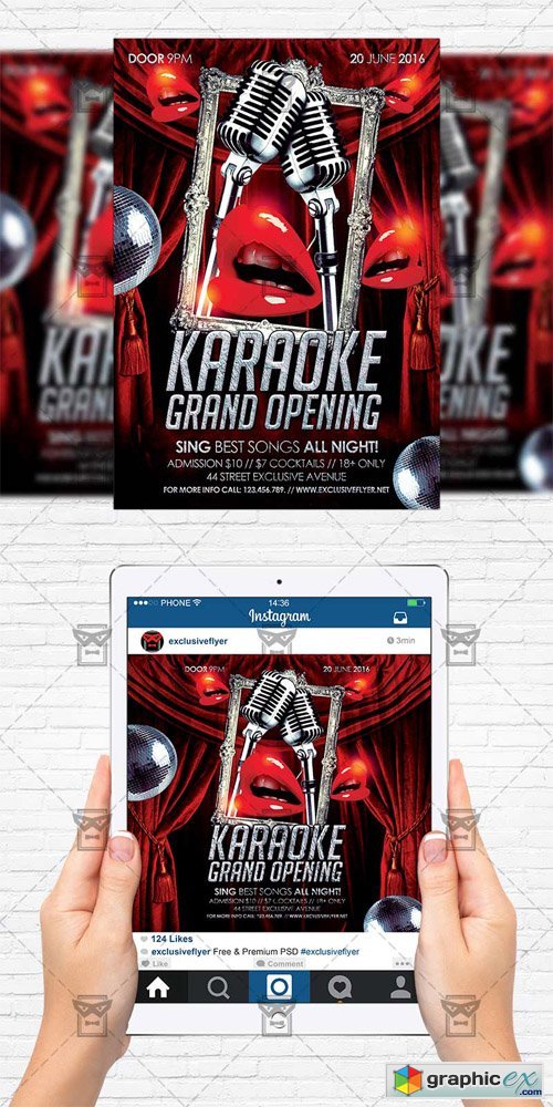 Karaoke Grand Opening - Flyer Template + Instagram Size Flyer