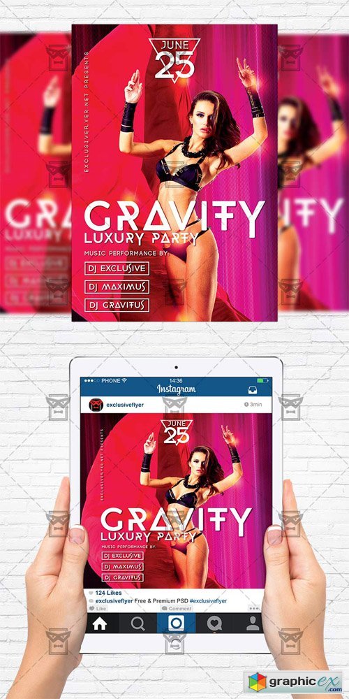 Gravity Luxury Party - Flyer Template + Instagram Size Flyer