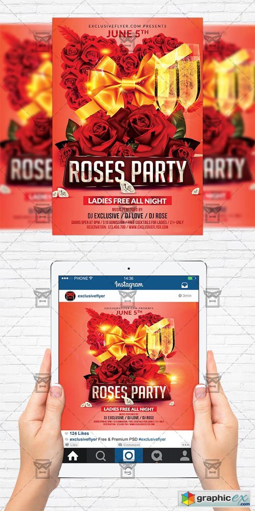 Roses Party - Flyer Template + Instagram Size Flyer