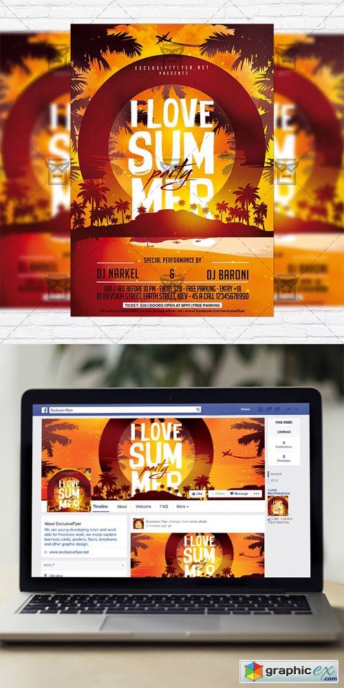 I Love Summer Party - Flyer Template + Instagram Size Flyer