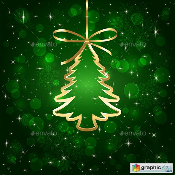 Green Background with Christmas Tree