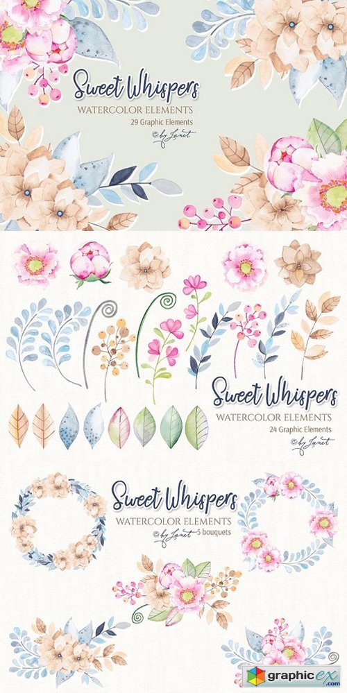 Sweet Whispers - watercolor elements