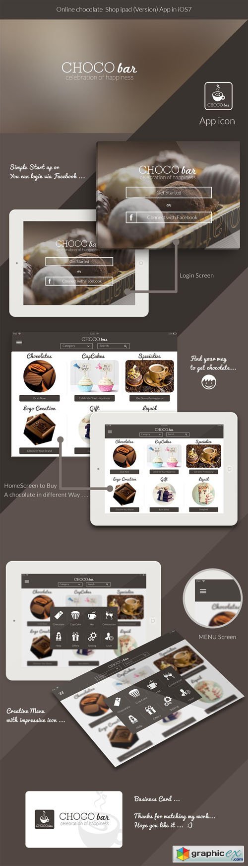Bakery / CHOCO bar - iPad App UI Kit PSD Template