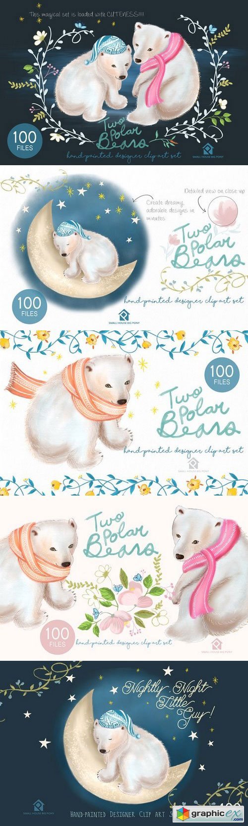 Two Polar Bears - Handpainted Design