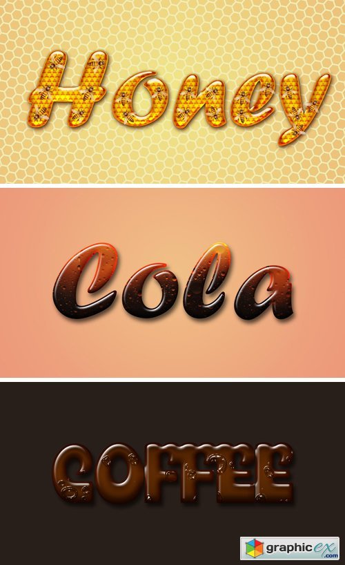 Photoshop Text Styles - Honey, Cola, Coffee