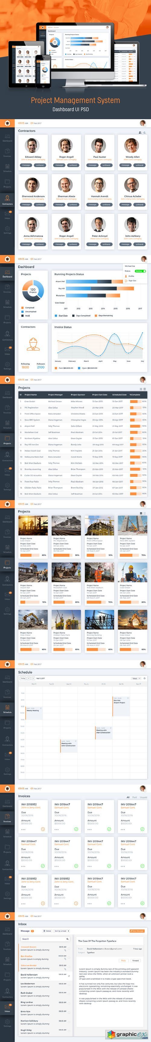 Project Management System Dashboard GUI PSD Templates