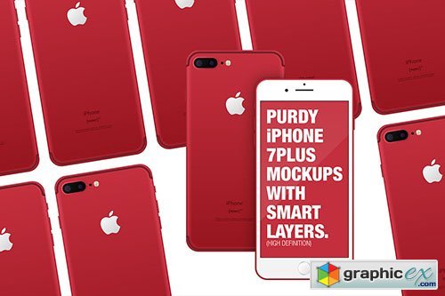 PSD Mock-Up - Red iPhone 7