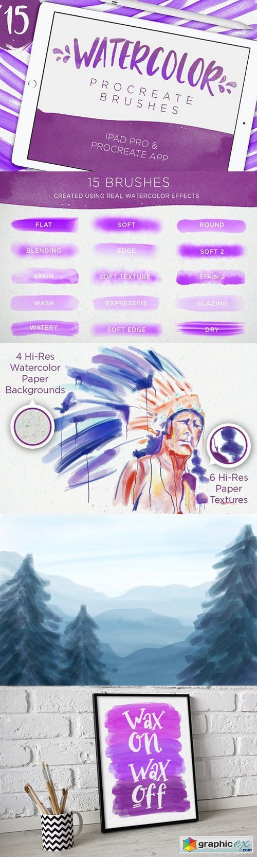 15 Watercolor Procreate Brushes