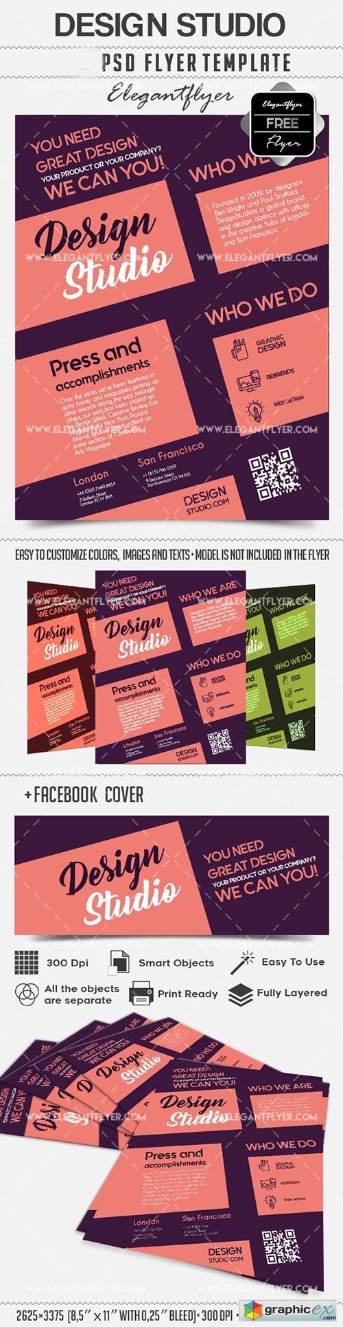 Design studio  Flyer PSD Template + Facebook Cover