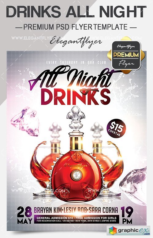 Drinks All Night  Flyer PSD Template + Facebook Cover