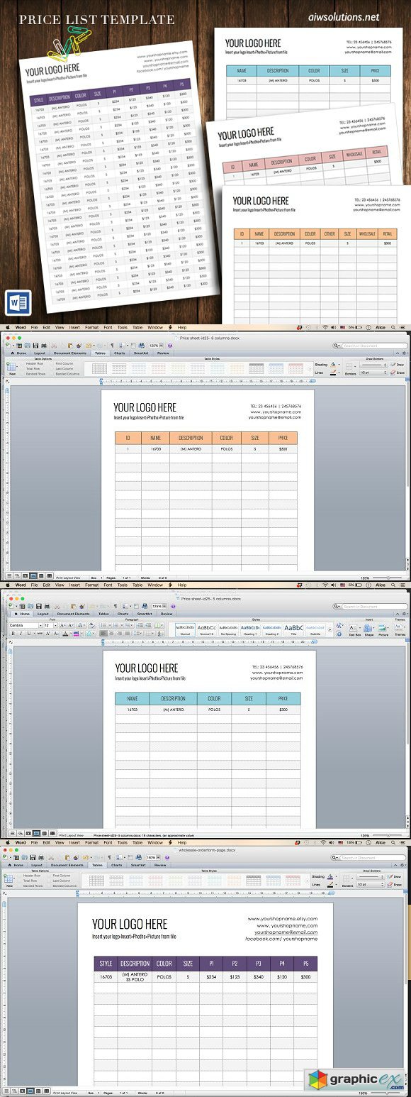 Wholesale price sheet