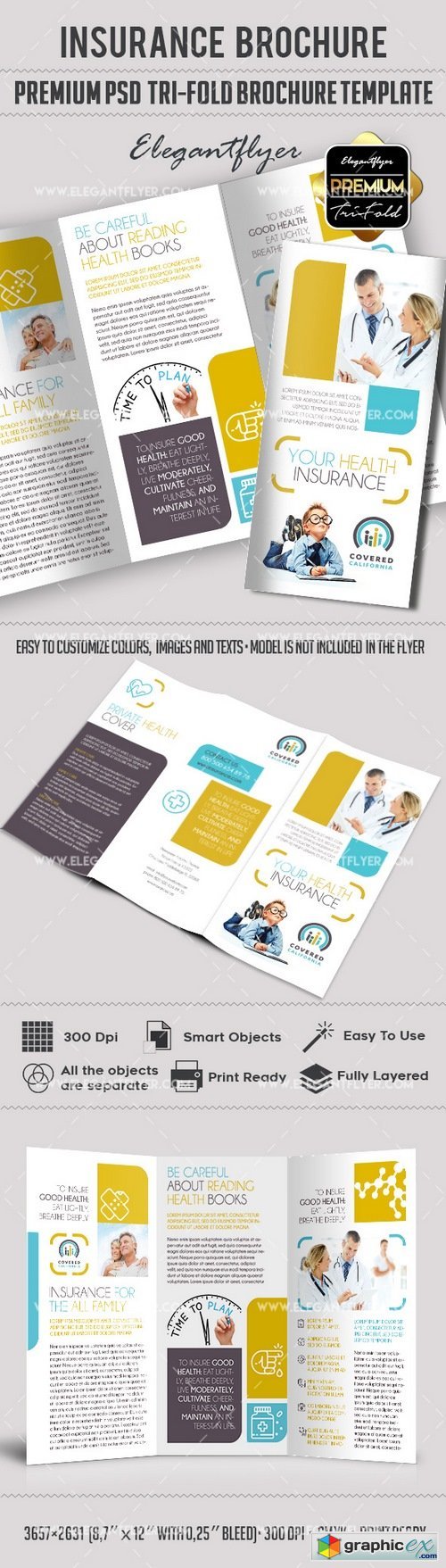 Health Insurance  Premium Tri-Fold PSD Brochure Template