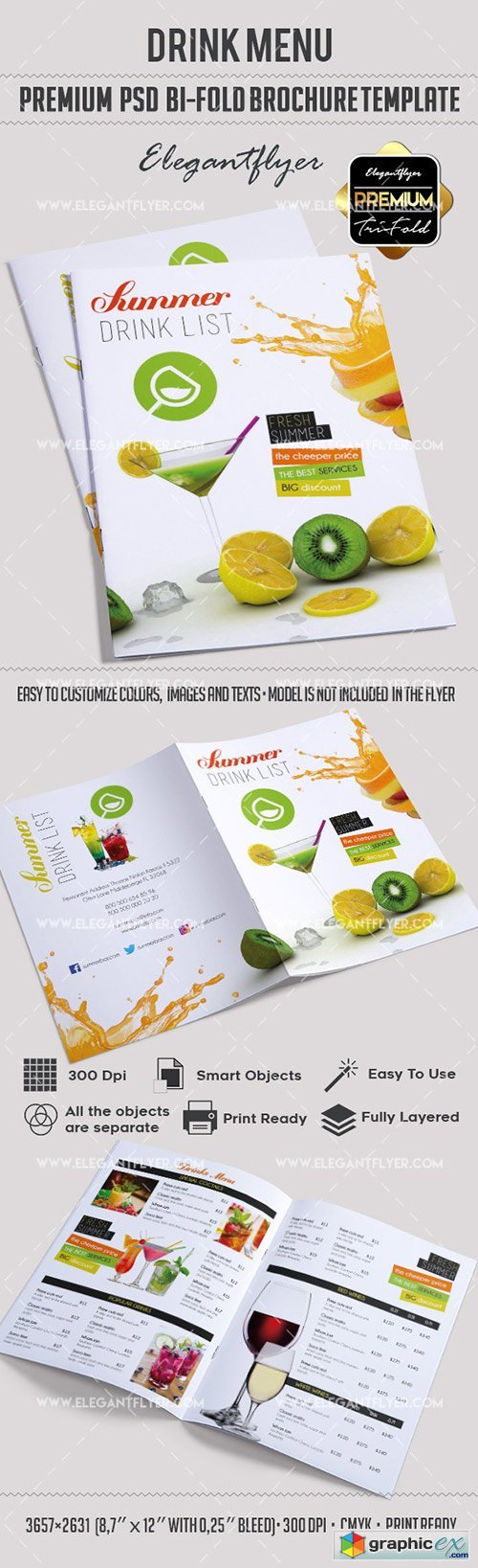 Bar Menu  Premium Bi-Fold PSD Brochure Template Food menu