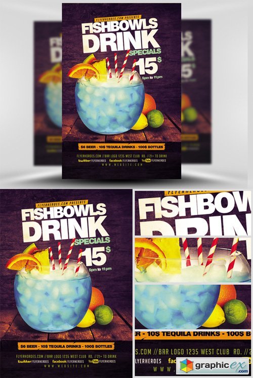 Fish Bowl and Drink Flyer Template